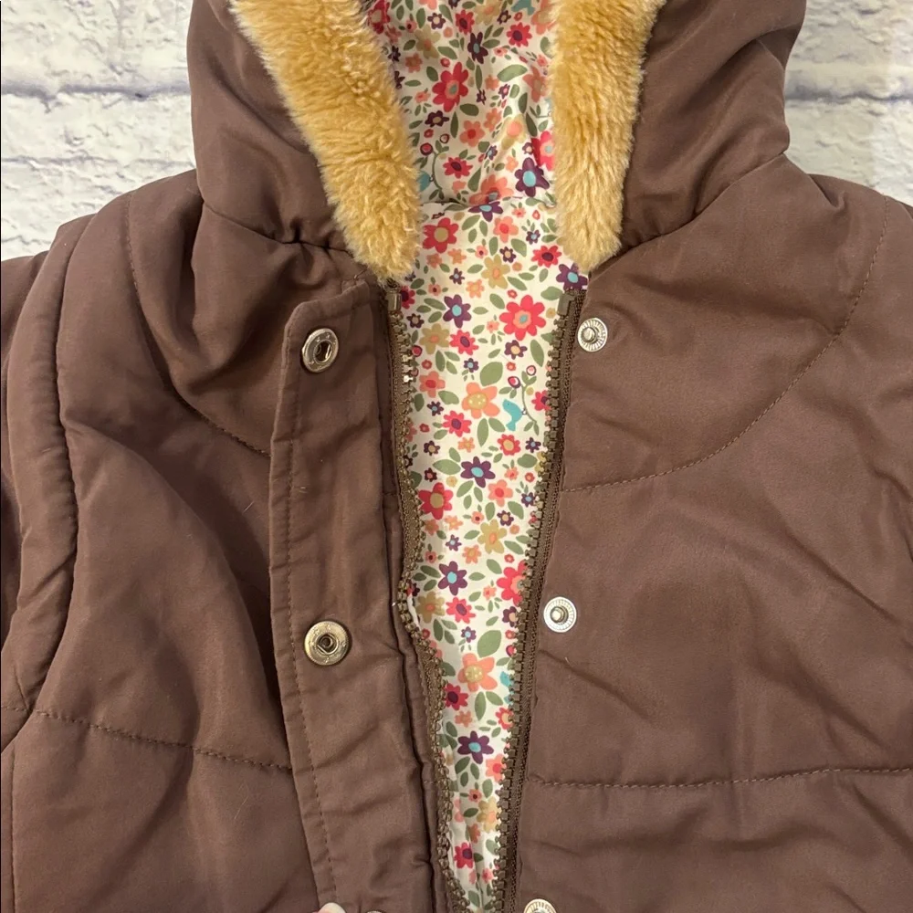 Oshkosh Reversible Convertible Puffer Jacket Vest Brown Pink Floral Girls Size 6